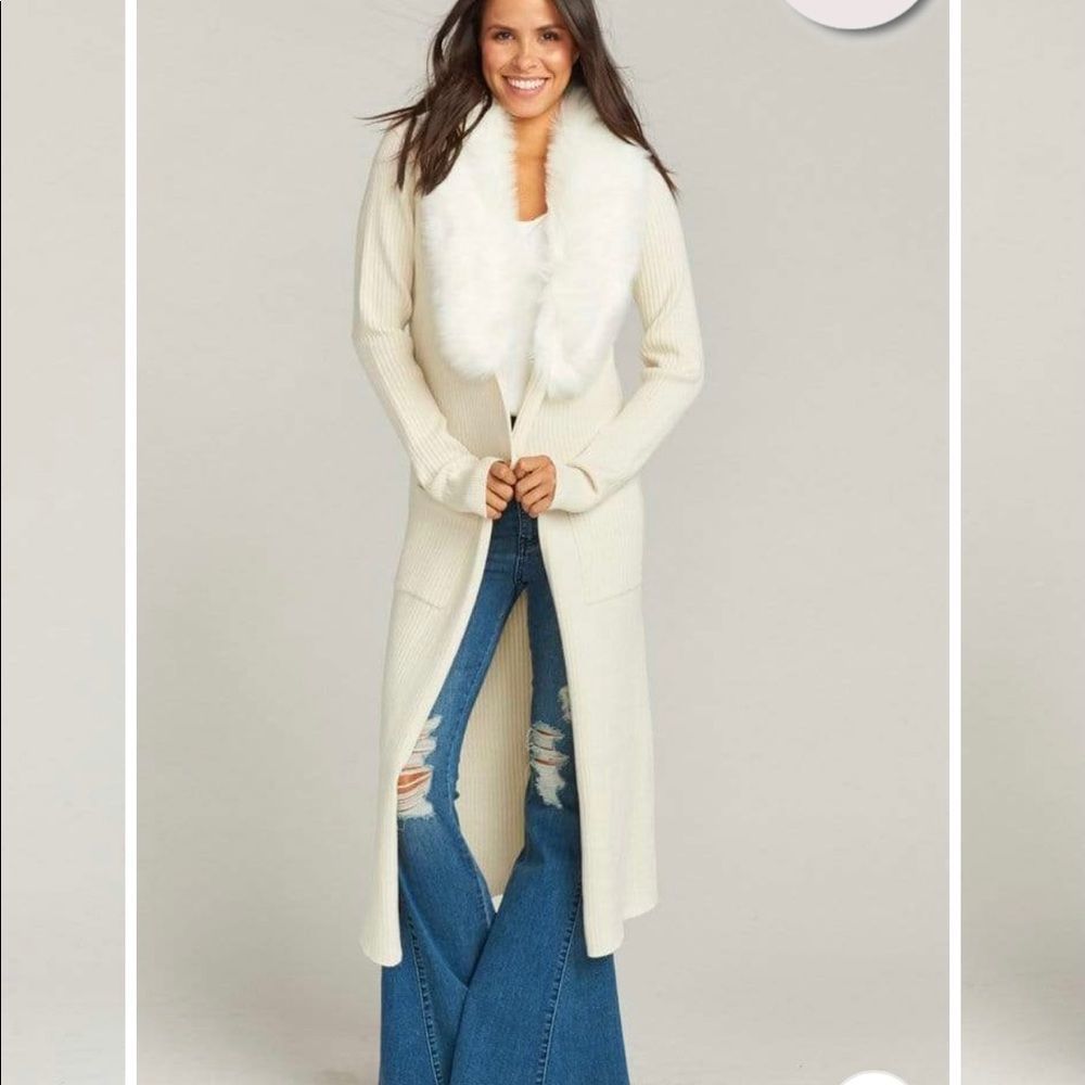 MUMU SNOWWHITE LONG DUSTER WITH FAUX COLLAR